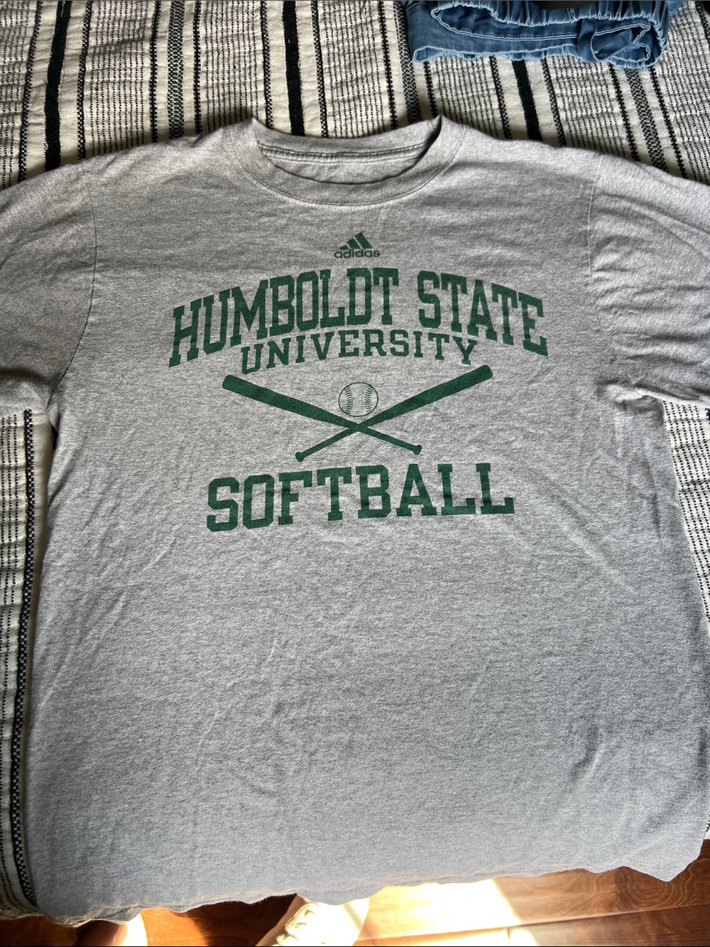 Small adidas Gray Tee with Green Humboldt State Softball Logo
